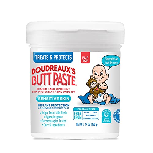 Image of Boudreaux's Butt Paste for Sensitive Skin Diaper Rash Cream, Ointment for Baby, 14 oz Flip top Jar