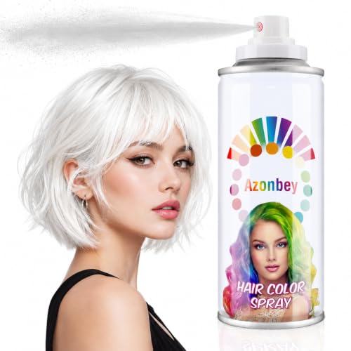 Azonbey Halloween Hair Spray Temporary Hair Color Spray for Women Kids Men Washable Hairspray Colored Hair Spray Color Hairspray for Halloween Party Cosplay Christmas Day (#White)