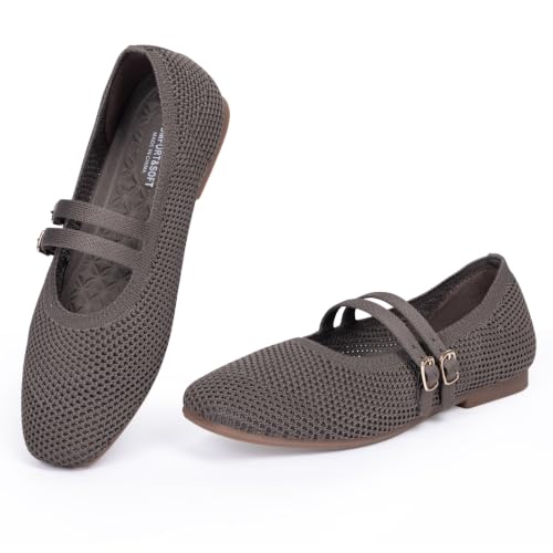 Image of Frank Mully Women's Flats Square Toe Mary Jane Shoes Ballet Flats with Strap Comfortable Slip On Knit Shoes Dressy Casual