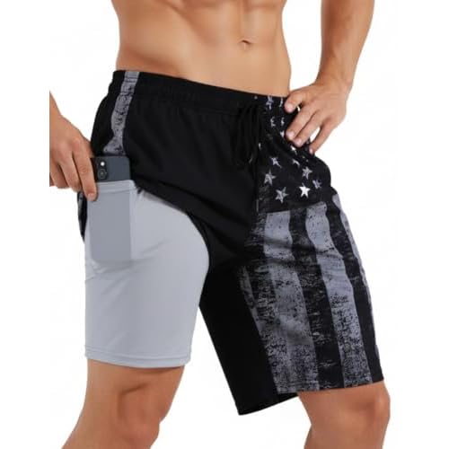 Yufawow 9 Inch Men Swim Trunks with Compression Breathable Liner Quick Dry Zipper Pockets for Water Beach Travel Cruise