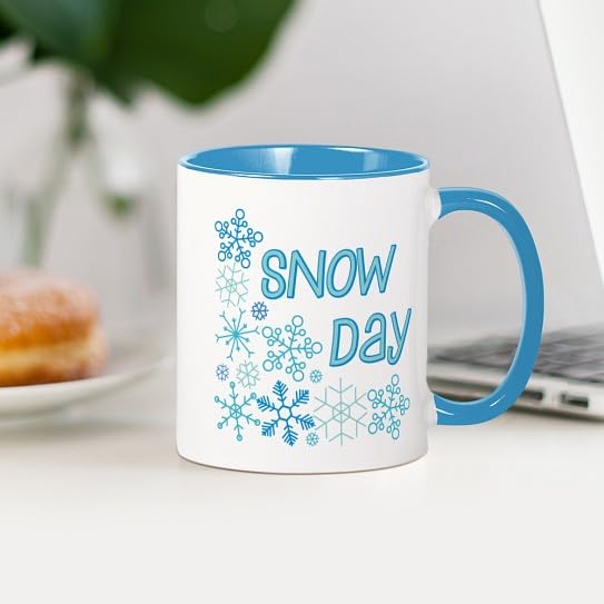 Taza de cerámica blanca con interior azul 11 oz miniatura 3