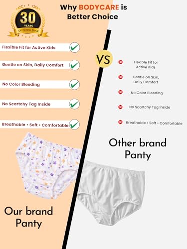 Image of BODYCARE Kids Girls Panty Ultrasoft Underwear 100% Cotton Multicolor Soft Comfortable | Skin Friendly | Innerwear Pack of 6 Print May Vary