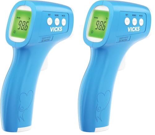 Image of Vicks Non-Contact Infrared Thermometer for Forehead, Food and Bath - Touchless Thermometer for Adults, Babies, Toddlers and Kids - Fast, Reliable, and Clinically Proven Accuracy (Pack of 2)