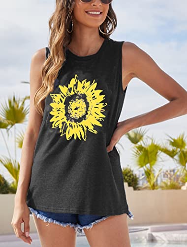 Hount Womens Sunflower Tank Tops Casual Sleeveless T Shirts Graphic Summer Blouses (Small, A-Sunflower) #TOP1