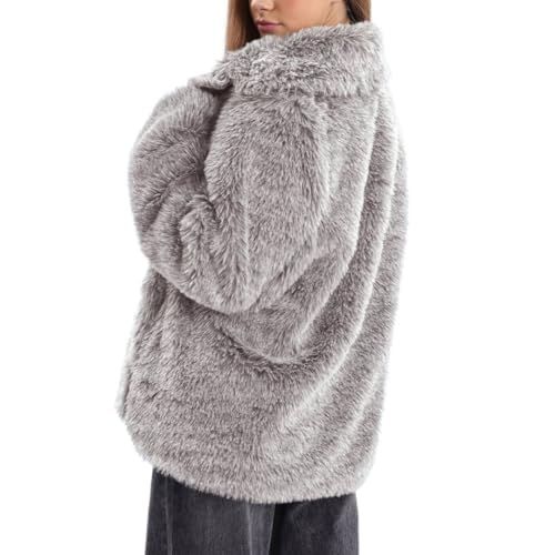 Amazhiyu Women's Faux Fur Lapel Coat Open Front Fluffy Jackets Winter Overcoat2