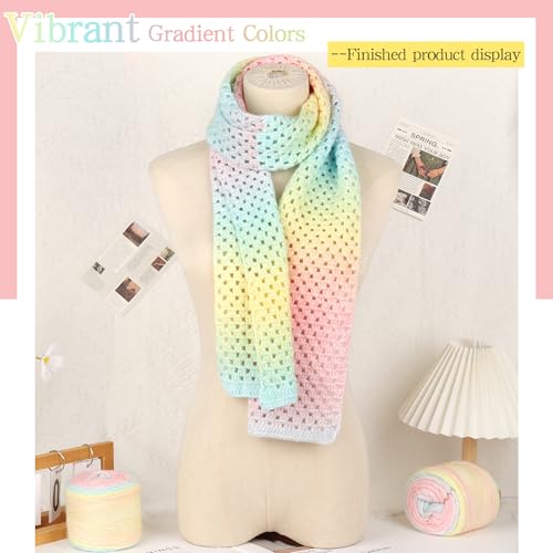 Image of Katech Ombre Yarn for Crocheting-Gradient Cake Yarn-4x100g 60% Cotton 30% Acrylic 11% Wool-Multicolor Soft Rainbow Cotton Crochet Yarn for Scarves, Shawls, Blankets and Garments(P)