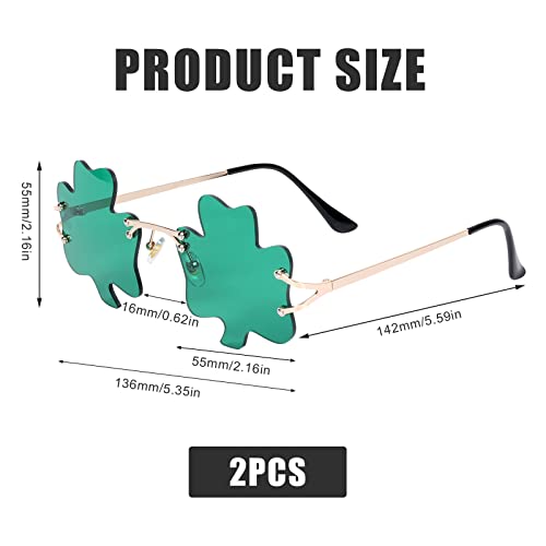 2 pairs Clover Sunglasses, St. Patrick's Day Irish Shamrock Sunglasses Green Leprechaun Costume Glasses Accessories St. Patrick Party Supplies for Women Men Kids Adults (Dark Green)2