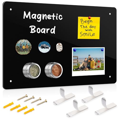 CUHIOY Magnetic Board for Wall, 43 x 30CM A3 Metal Magnet Boards with Hanging Strips & Screws, Notice Board for Magnetic Spice Jars, Fridge Magnets, Home, Cabinet Bedroom, RV Use (Black, 1Pack)