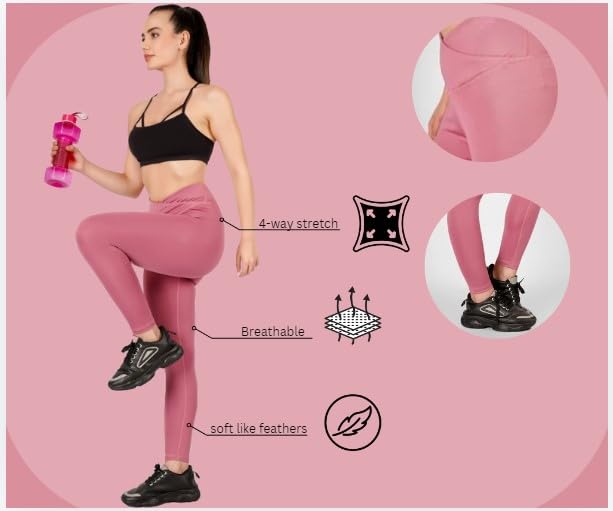 Image of Imperative Regular High Waist Stretchable Gym Tights Leggings with Crossover Belt for Women & Girls | Gym Wear /Active Wear Tights Yoga Pants.