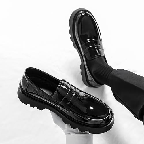 Men's Patent Leather Slip-On Loafers Shoes Classic Round Toe Platform Chunky Dress Shoes Non-Slip Lug Sole for Business Work with Daily Casual Wear2