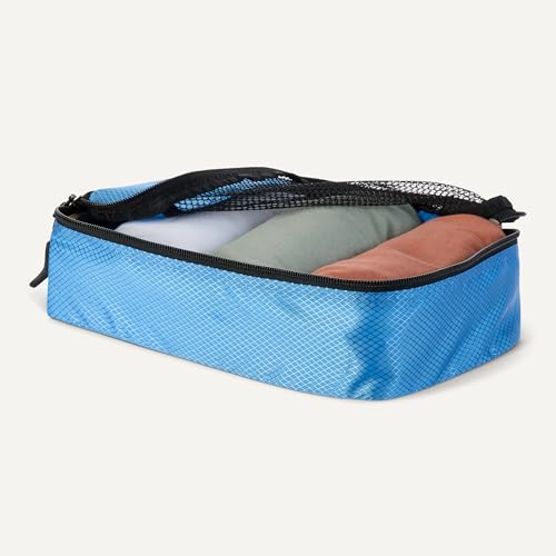 Image of Amazon Essentials 4-Piece Space-Saving Packing Cubes Travel Accessories Set, Suitcase Organizer with Double Zipper, Mesh Top, Small, Sky Blue (Previously Amazon Basics)
