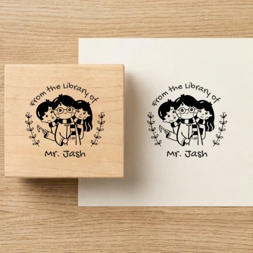 Image of Kunya Personalised Book Stamp with Your Name(3.5 cm Dia), customised for Stamping Books for Readers, Great Gift for booklovers, Kids, Teachers (Magical Team)