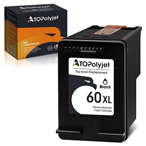 ATOPolyjet Remanufactured Ink Cartridge Replacement for HP 60 XL 60XL Black Fit PhotoSmart C4680 C4780 C4795 D110a C4600 DeskJet F4480 D2530 F4280 F4580 F2430 D2660 Envy 120 100 110 114 111 Printer