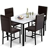 AWQM 5 Piece Dinning Table Sets for 4, Marble Kitchen Table and Chairs for 4,Dining Room Table Set with PU Leather Chairs,Faux Marble Dining Set for Small Spaces,Living Room,White+Brown