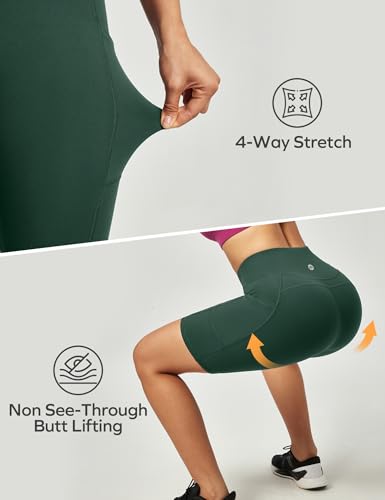 Ewedoos Biker Shorts Women Tummy Control Workout Shorts with 3 Pockets High Waisted Compression Gym Running Yoga Shorts Women