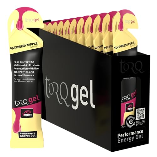 TORQ Running Gels with Electrolytes - 2:1 Maltodextrin: Fructose for Endurance Sports & Optimal Performance | Energy Gels for Running Cycling & Marathons - 30g Carbs Per Gel | Raspberry Ripple 15