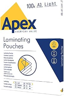 Fellowes Apex A3 Laminating Pouches, Glossy Finish, 100 Sheets - Light Duty - Ideal for Notices and Photos