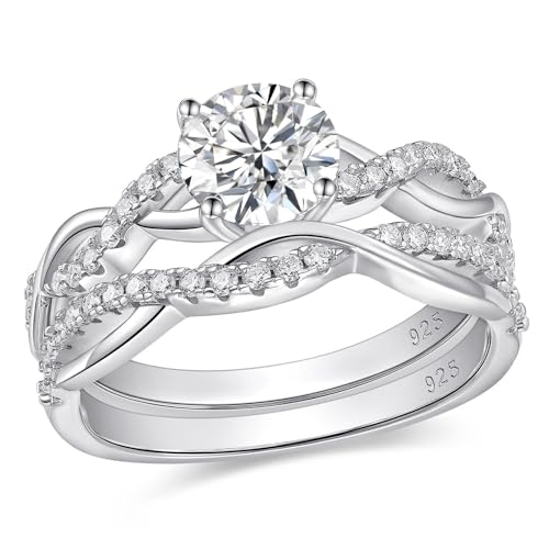HAULTENG Moissanite Infinity Wedding Ring Sets For Women Round Cut Bridal Ring Sets 925 Sterling Silver Sz 9