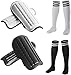 2 Pairs Soccer Shin Guards & 2 Pairs Soccer Socks for Adults and Teenagers, Protective Gear Soccer Equipment for Kids, Boys, Girls
