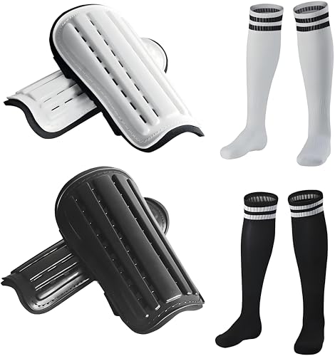 2 Pairs Soccer Shin Guards & 2 Pairs Soccer Socks for Adults and Teenagers, Protective Gear Soccer...
