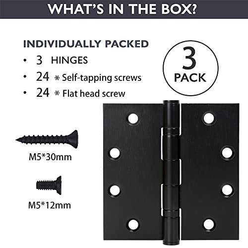 Black Heavy Duty Commercial Door Hinge With Silent Steel Plain Bearing, 4.5 Inch X 4.5 Inch, Thickness 3 Mm Stainless Steel，Super Bearing Capacity（3 Pack） #TOP2