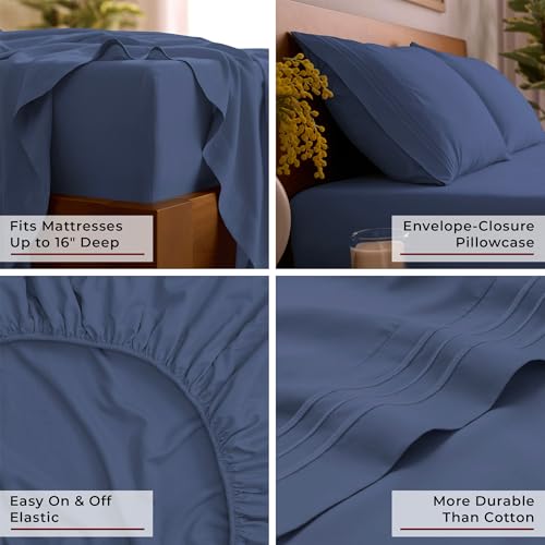Image of Mellanni Full Sheets Set - 4 PC Iconic Collection Bedding | Hotel Luxury, Extra Soft, Cooling Bed Sheets - Wrinkle, Fade, Stain Resistant (Full, Blue Nova)
