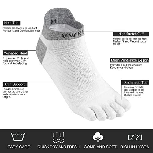 Vwell Toe Socks For Men/Women, Coolmax Five Finger Socks, High Performance Athletic Toe Socks No Show (3Pairs) #TOP2