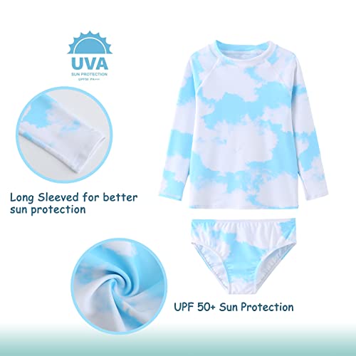 Image of Girls Long Sleeve Rash Guard Set Tie Dye Bathing Suits Two Piece Swimsuits for Kids Swim Shirts 3-16 Years