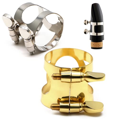 Jtder 2Pcs Clarinet Ligature, Clarinet Mouthpiece Ligature B Flat With Adjustable Screws Clarinet Ligature Fastener For Clarinet, Flute, Oboe, Piccolo, Saxophone(Silver，Golden) #TOP4