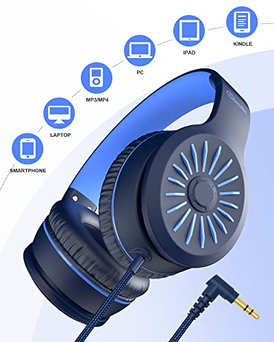 Image of Elecder i45 On-Ear Headphones with Microphone - Foldable Stereo Bass Headphones with No-Tangle 1.5M Cord, 3.5MM Jack, Portable Wired Headphones for School /Kids /Teens /Smartphone /Travel /Tablet Gray /Blue