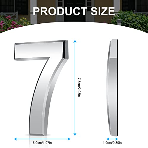Vicloon Door Numbers, 3 Inches 3D Mailbox Numbers Waterproof, Address Numbers Self Adhesive House Numbers Street Number Stickers for House Mailbox Apartment Hotel Courtyard Cafe Silver(7)