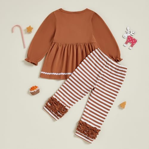 Toddler Baby Girl Christmas Outfit Gingerbread Man T Shirt Striped Pants Set Kids Little Girls Fall Winter Clothes4