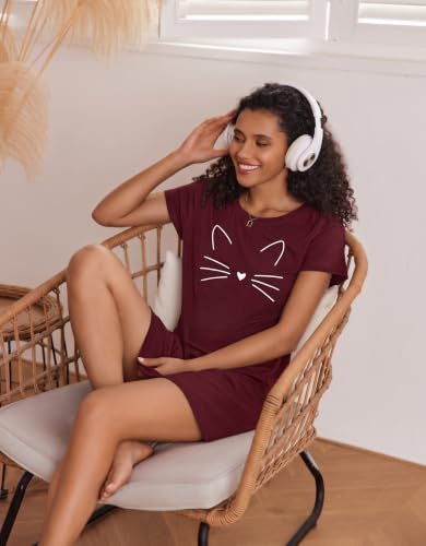 Image of Ekouaer Nightgowns for Women Short Sleeve Night Dress Printed Sleepwear
