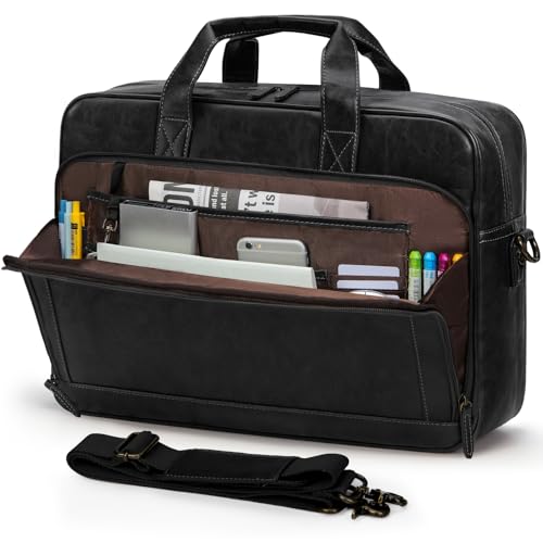 RAINSMORE Vintage Leather Laptop Briefcase