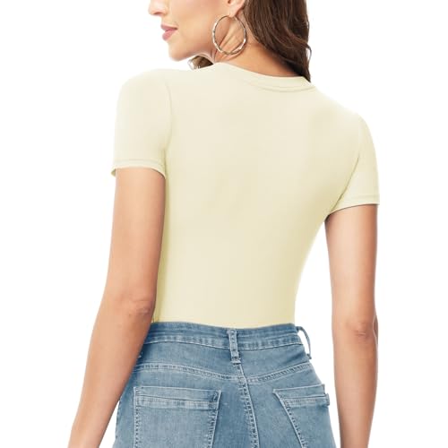 TNNZEET Bodysuits for Women - Black Bodysuit Women Tops Round Neck T Shirts for Women Fashion Body Suit Going Out Tops