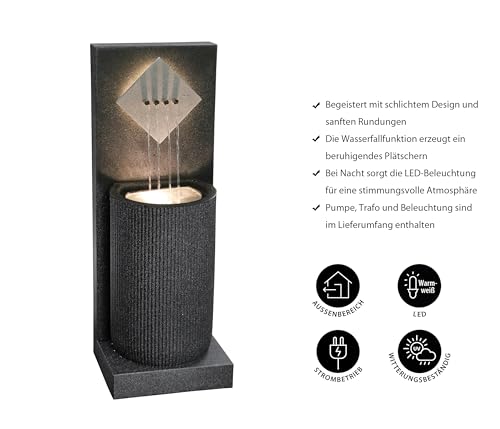 Dehner Gartenbrunnen Triton, Terassenbrunnen frostbeständig, Brunnen für Außen, mit LED Beleuchtung, ca. 96.5 x 36.5 x 33.5 cm, Polyethylen, schwarz