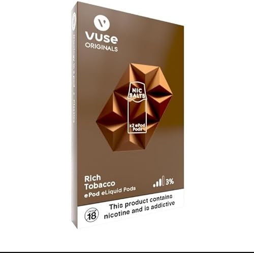 Vuse Originals ePod Rich Tobacco eLiquid Pods, 3% Nic Salts | x2 ePod Pods, Nic Salts Formula, Rich Tobacco Flavour, 3% Nicotine Strength, Originals Range