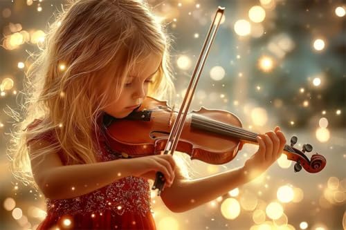 Adultos y Principiantes Diamond Painting Taladro Completo Arts Kits Violín De Niña Elegante Imagen Diamante Pintura Pintura Punto de Cruz Para Decoración Pared Hogar Taladro Redondo 30x45cm A0724