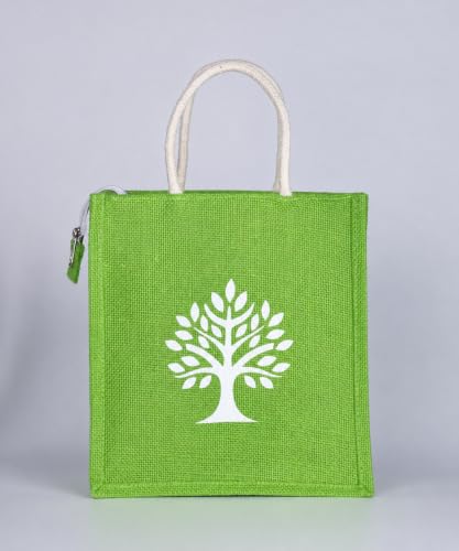 Image of Soman Jute Ecofriendly Return Gift Bags Divine Tree Printed Multicolor bags with Zip Pack of 10 Bags