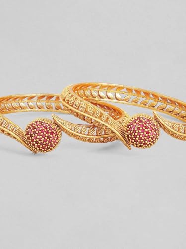 Image of Rubans Set of 2 22K Gold-Plated Stylish Stone Studded Traditional Bangles for Womens & Girls
