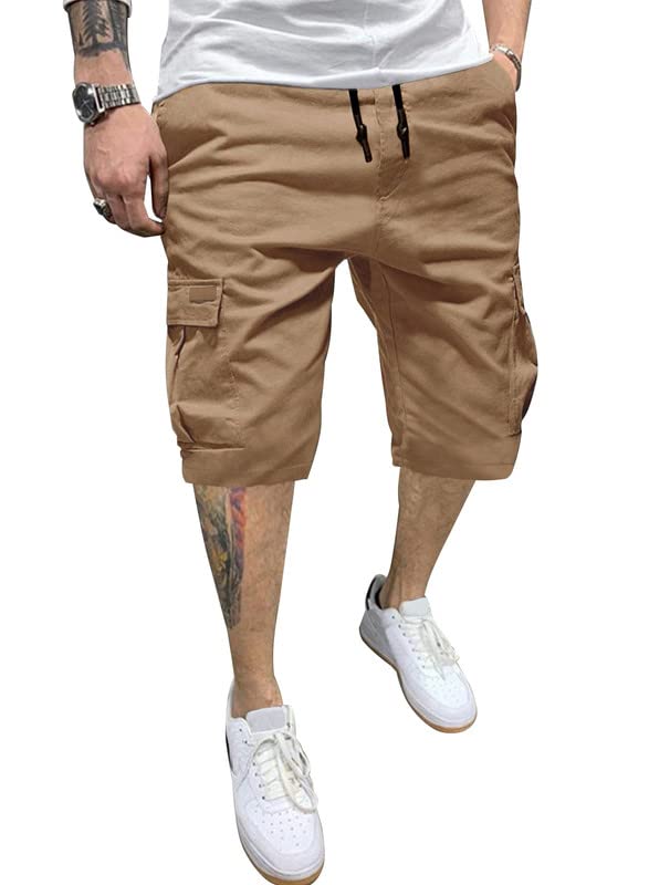 JMIERRMens Casual Twill Cargo Shorts Cotton Drawstring Classic Cargo Stretch Short with 6 Pockets