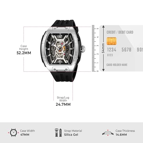 Image of SKMEI Automatic Watch for Men. Luxury Self-Winding Transparent Dial Watch, Waterproof 30M, Scratch-Resistant, Durable ABS Case, Silicone Strap, Stylish Fashion Timepiece - M033