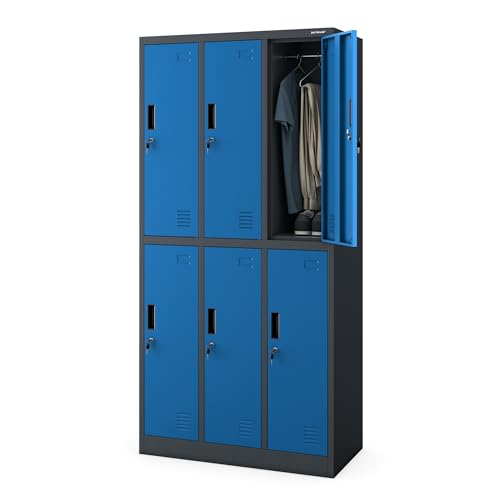 Jan Nowak Casier vestiaire 3B2A Armoire Metallique 6 Compartiments Revêtement en Poudre 185 cm x 90 cm x 45 cm (Bleu Anthracite)