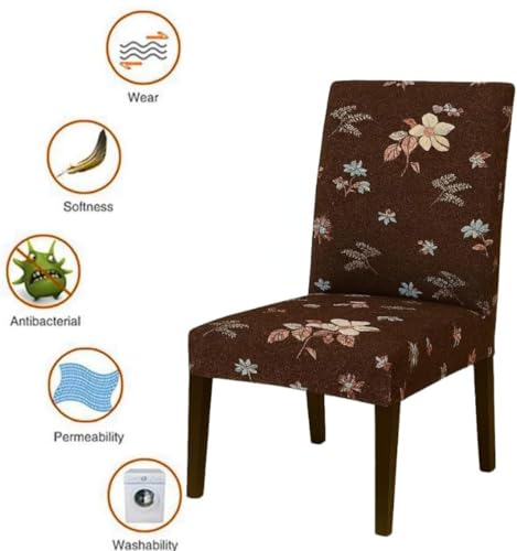 Image of Homerz Premium 6 Seater Dining Table Cloth with 6 Dining Chair Covers,Elastic Fitted Chair Slipcovers, Printed Polycotton Fabric, Table Cloth Size 60x90 inch (Brownie)
