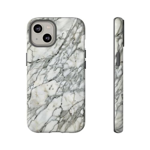 Coque iPhone 14 rigide brillante motif texture marbre blanc