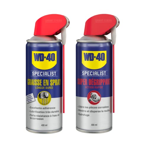 Lot Graisse en Spray Longue Durée + Super Dégrippant à Action Rapide WD-40 Specialist en aérosol de 400ml 331145 clair Cover
