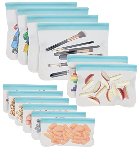 Cuisinart Bolsas reutilizables para almacenamiento de alimentos, paquete de 12 unidades, color turquesa, bolsas resellables para alimentos, sobras y aperitivos para almacenar, congelar o refrigerar,