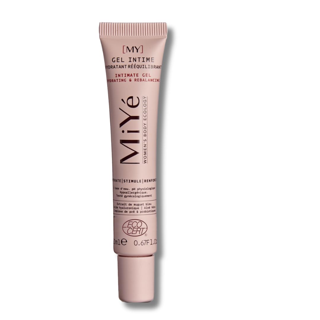MiYé | Gel intime femme bio | Gel aloe vera avec acide hyaluronique et pre & postbiotiques flore intime | Hydrate et rééquilibre le pH physiologique | Adapté en lubrifiant intime | 20 ml
