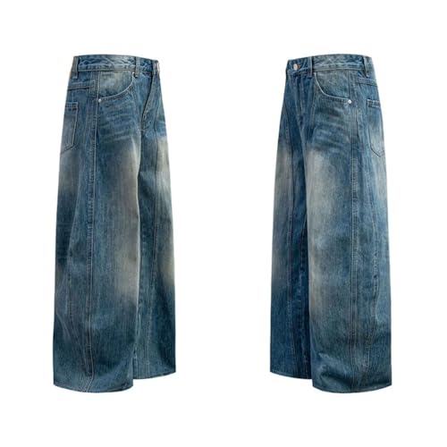 Men's Retro Washed Denim Jeans, American Style, Straight Leg, Curved Edges, Trendy Denim Pants4