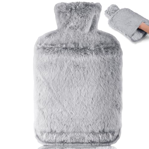 BOLEi Wärmflasche mit Weichem Bezug –Auslaufsicher 2L Groß Wärmflaschen mit Känguru-Tasche,Naturkautschuk +Bettflasche Flauschig,Geschenke für...